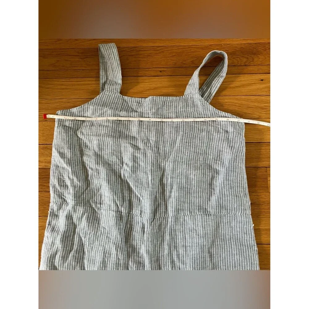 Everlane Grey Linen Pinstripe Wide Leg Crop One Piece Jumpsuit Romper 4